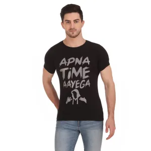 Stylish & Comfortable Round Neck APNA TIME AAYEGA Printed T-Shirt For Men's (Black)