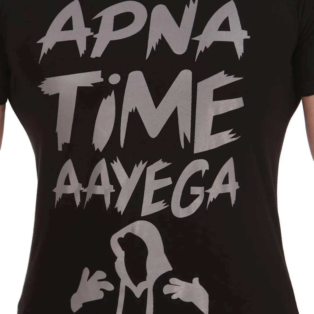Stylish & Comfortable Round Neck APNA TIME AAYEGA Printed T-Shirt For Men's (Black)