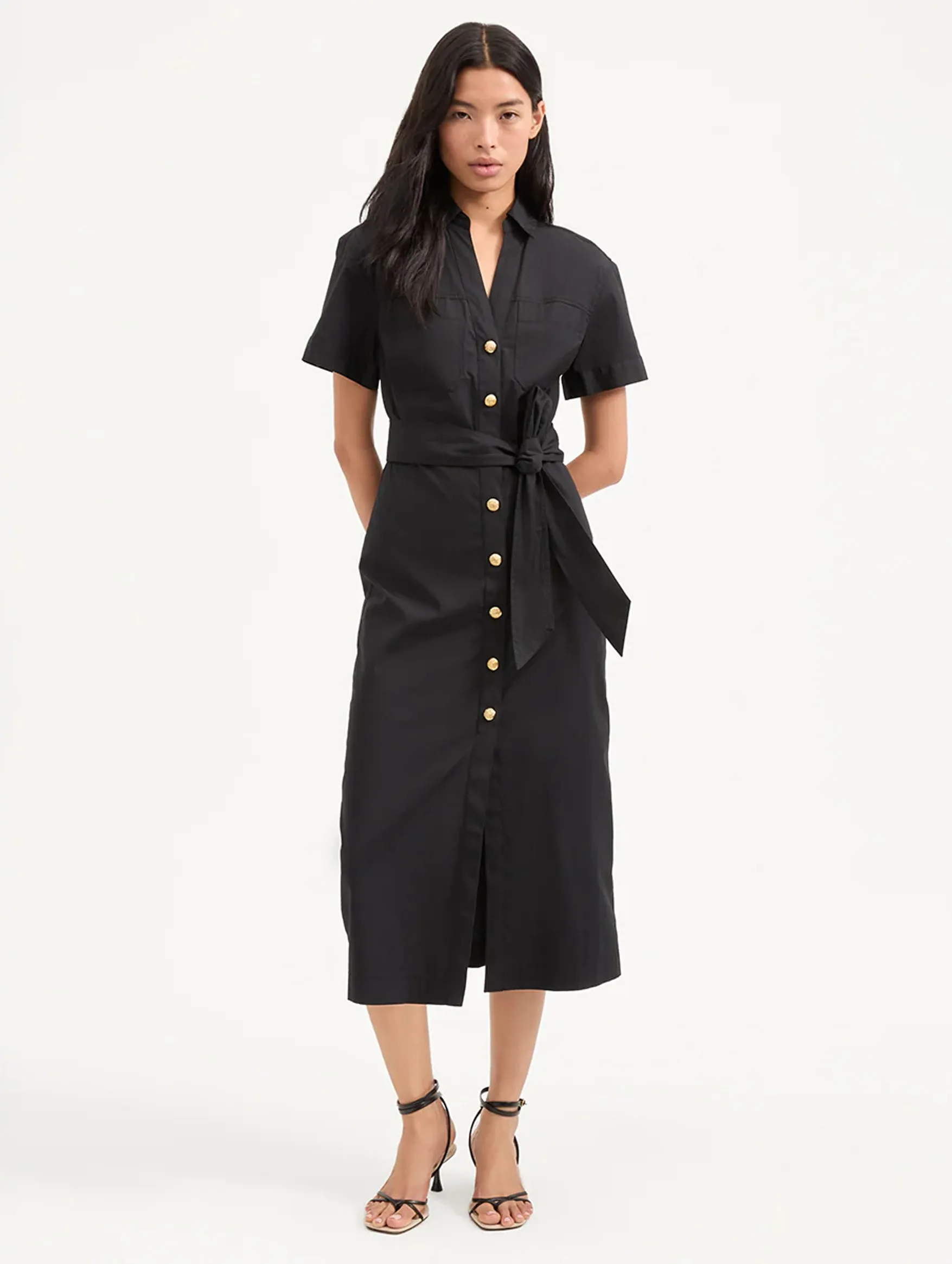 Tabby Midi Cotton Dress in Black