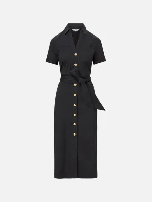 Tabby Midi Cotton Dress in Black