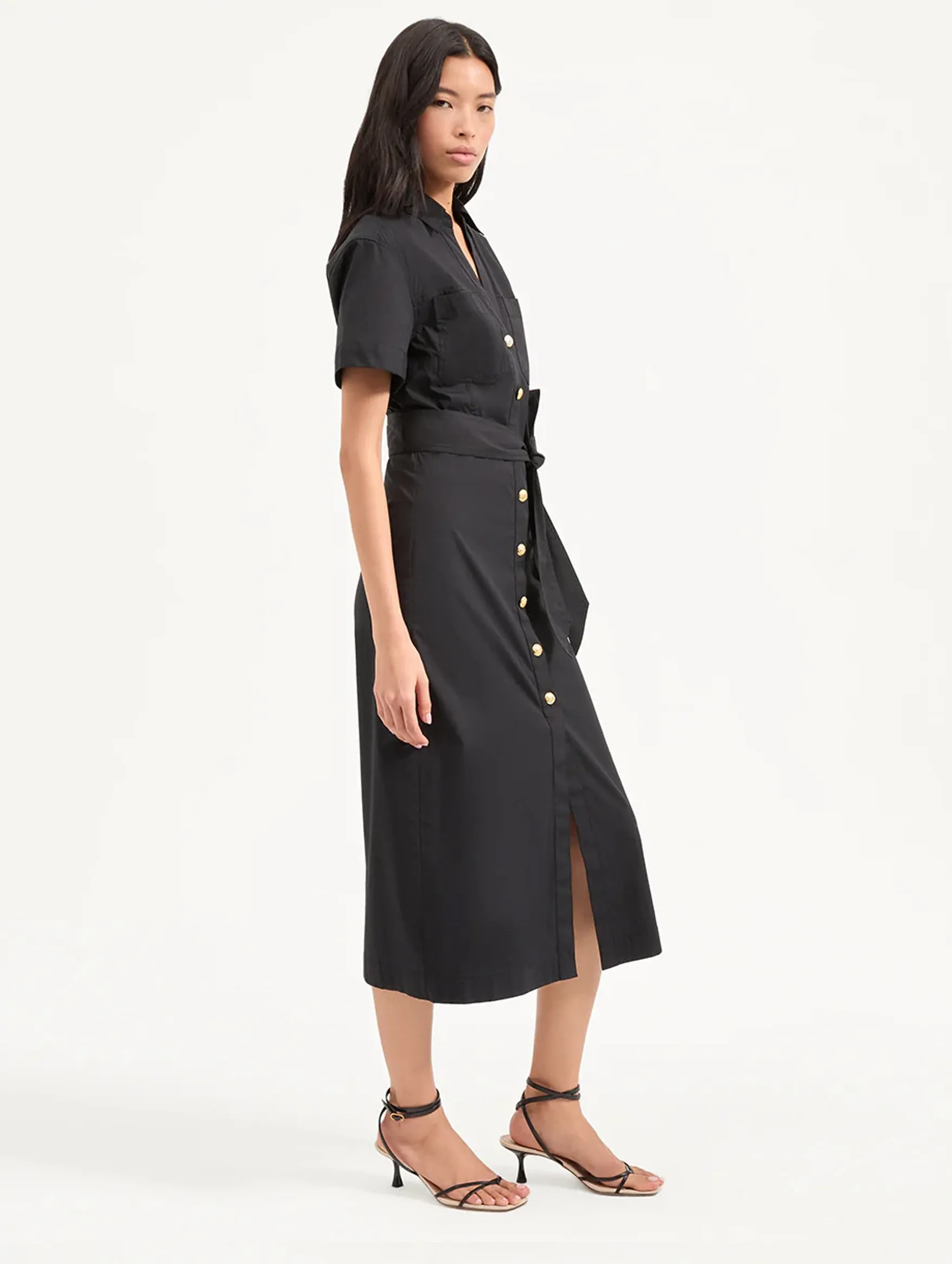 Tabby Midi Cotton Dress in Black