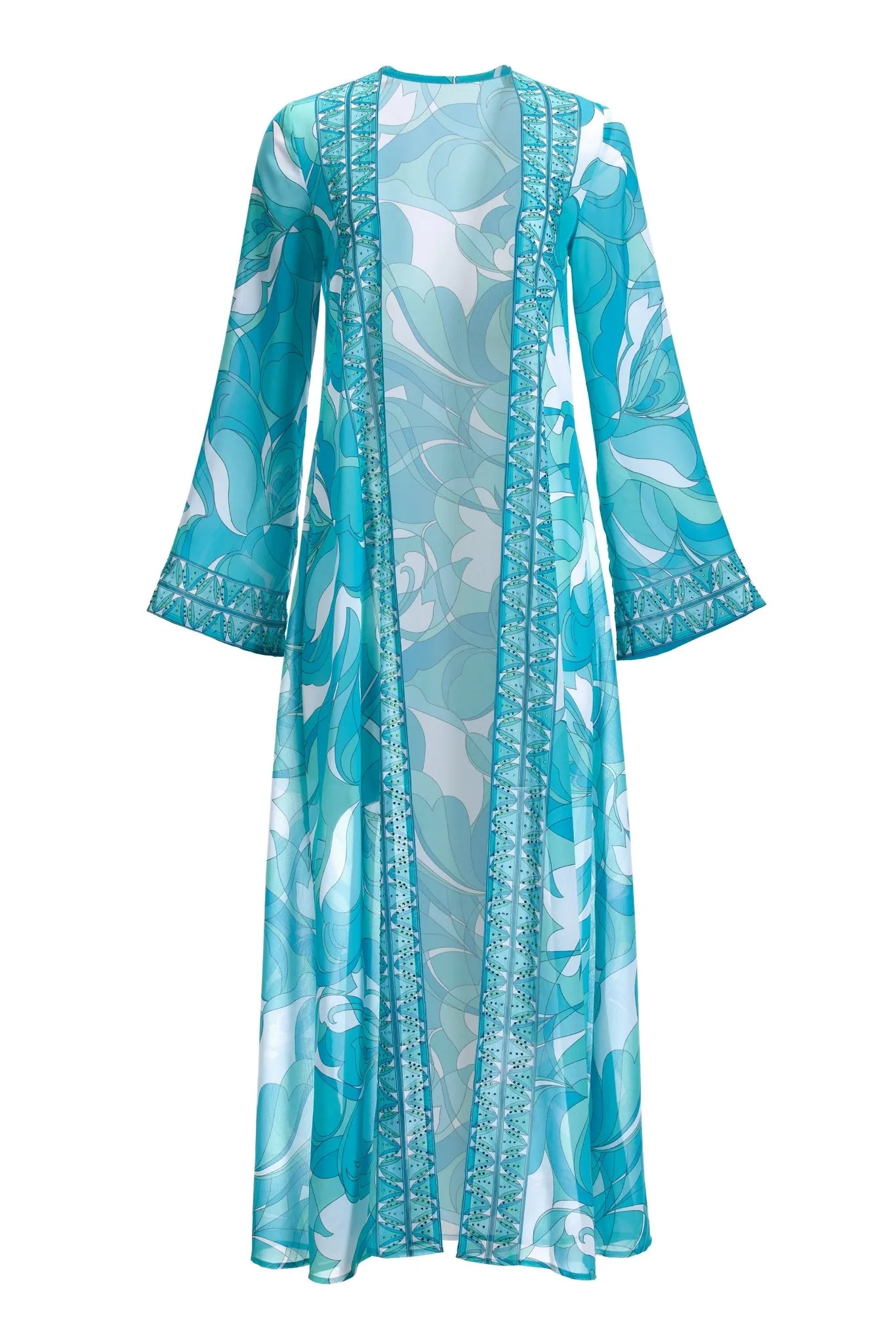 Teal Waters Printed Duster Blue
