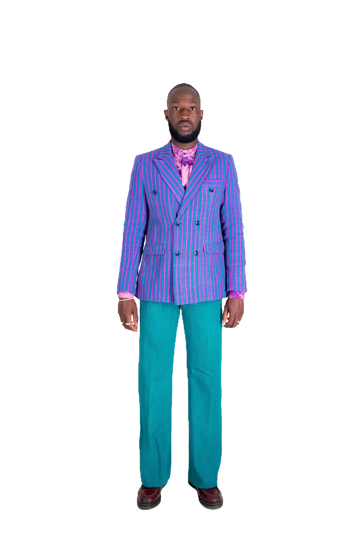 The Miles II double-breasted suit jacket with corozo nut buttons