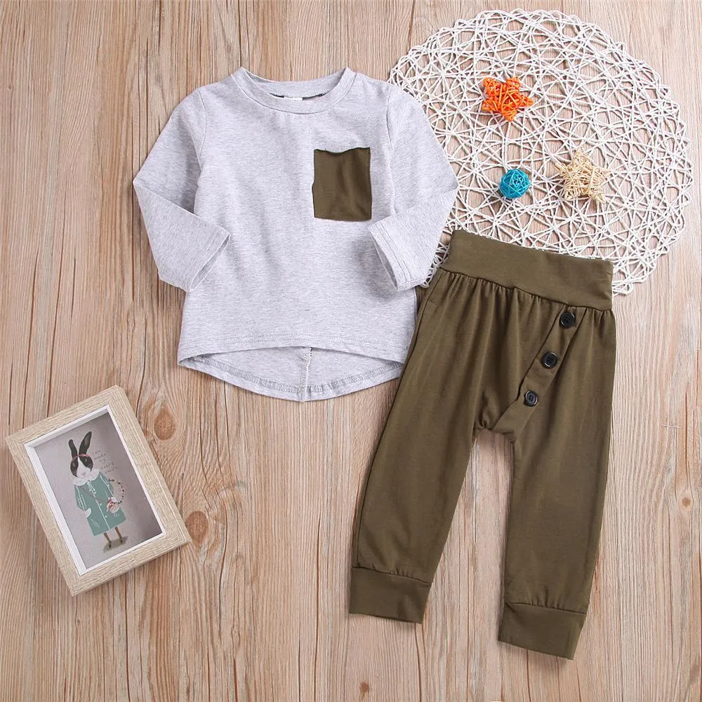 Toddler Boys Long Sleeve Casual Top & Pants Cheap Baby Clothes In Bulk