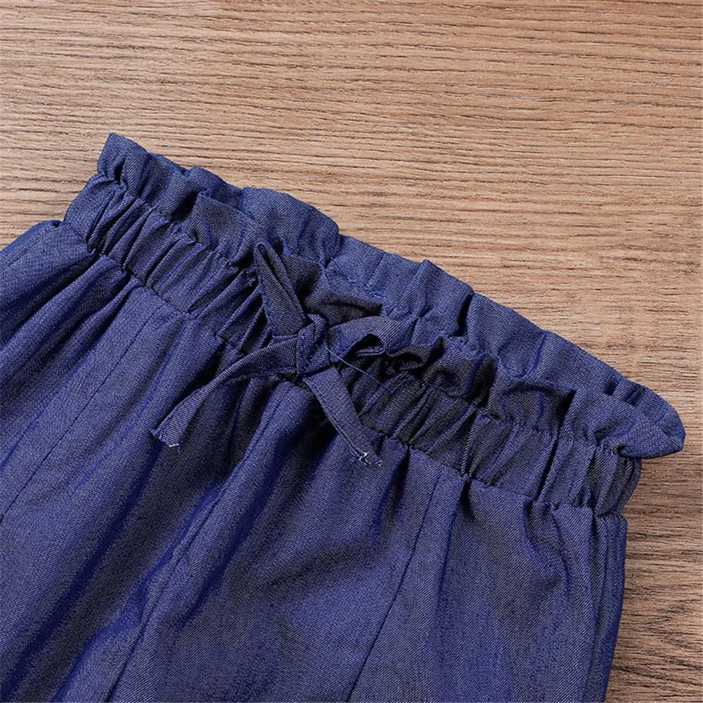 Toddler Girls Doll Collar Polka Dot Top & Denim Pants Wholesale Girl Clothing