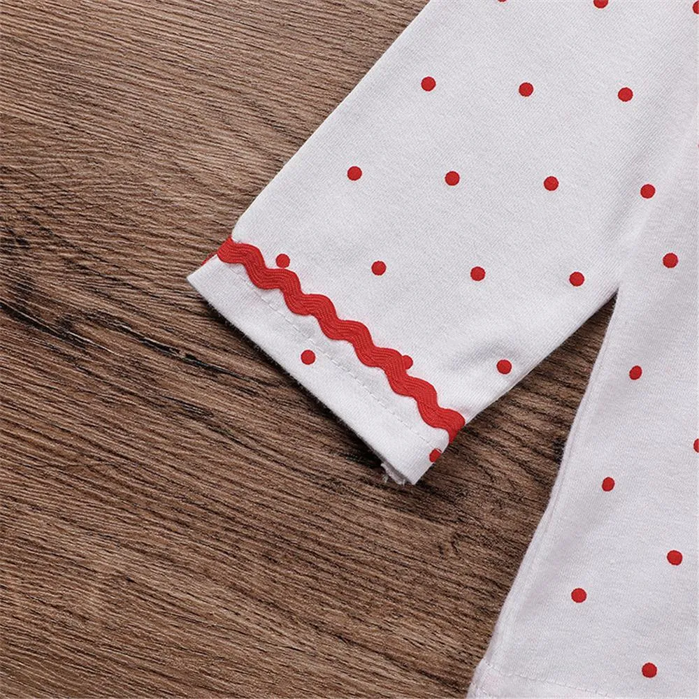 Toddler Girls Doll Collar Polka Dot Top & Denim Pants Wholesale Girl Clothing