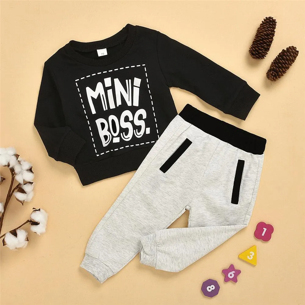 Toddler Girls Letter Printed Long Sleeve Top & Pants Wholesale Boys Clothes