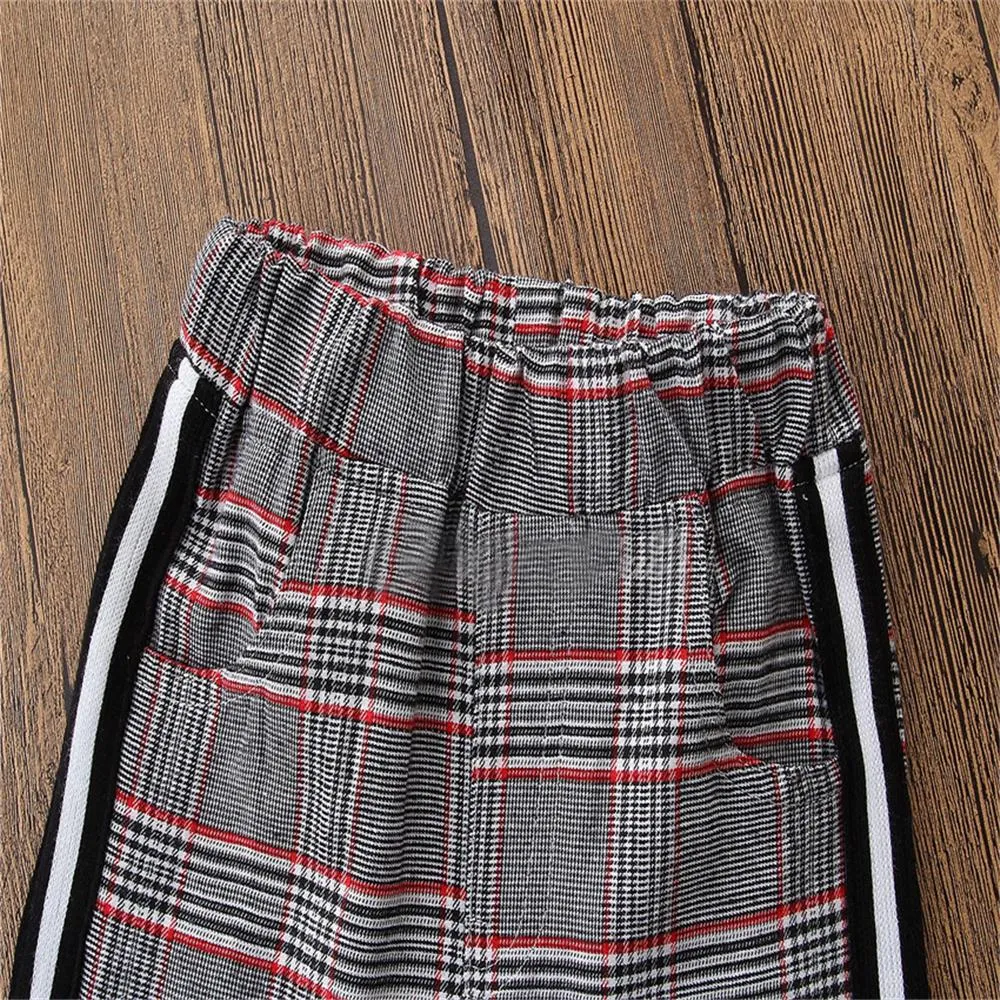 Toddler Girls Long Sleeve Casual Top & Plaid Pants Wholesale Girls