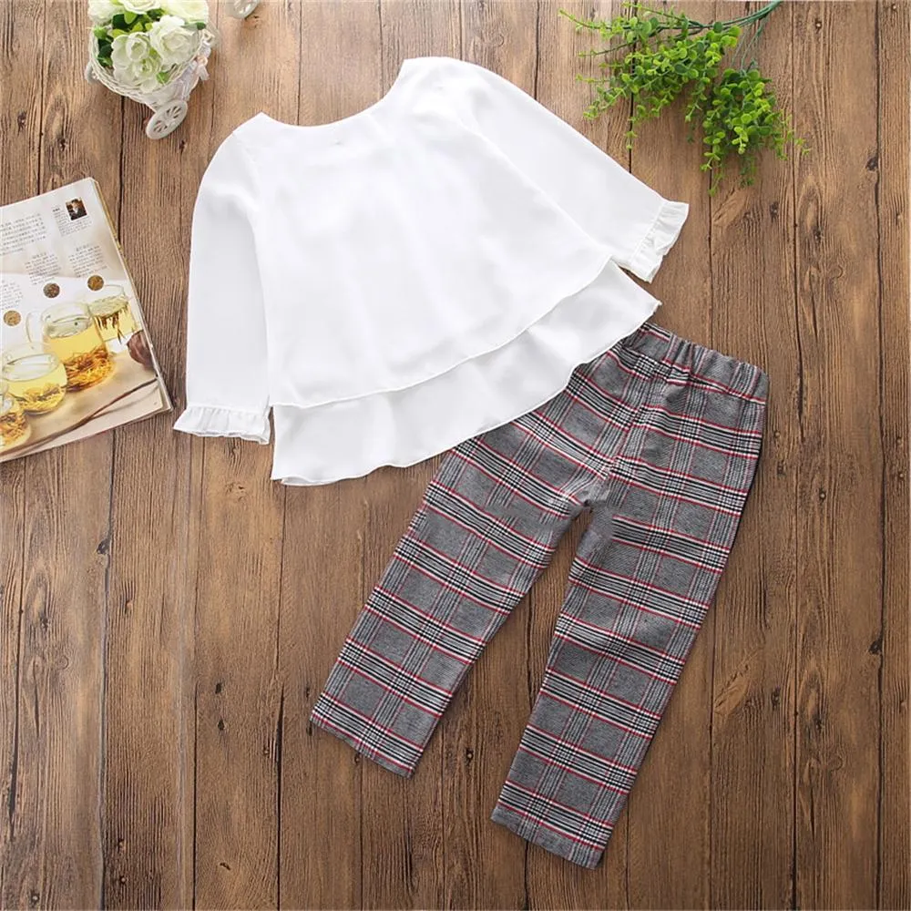 Toddler Girls Long Sleeve Casual Top & Plaid Pants Wholesale Girls