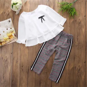 Toddler Girls Long Sleeve Casual Top & Plaid Pants Wholesale Girls