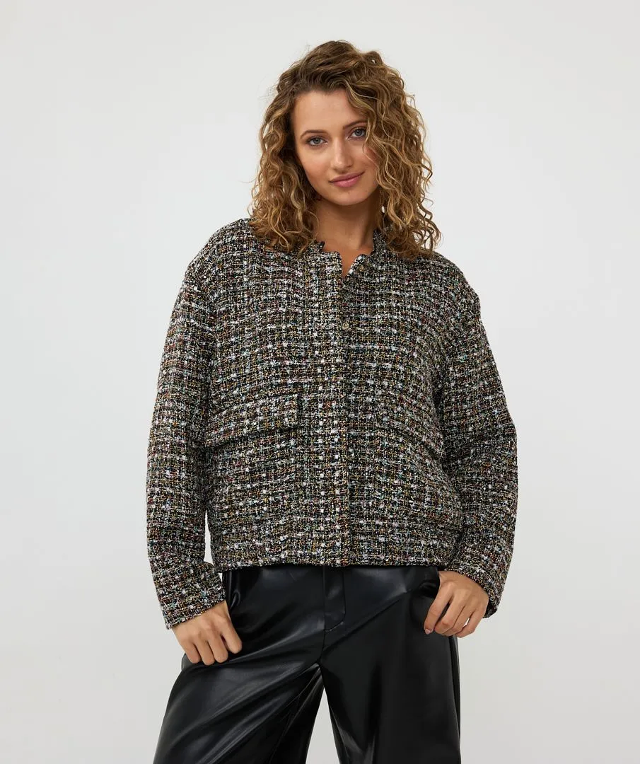 Tove Tweed Bomber Jacket in Black- EsQualo W2417708