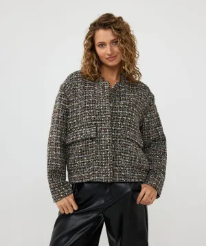 Tove Tweed Bomber Jacket in Black- EsQualo W2417708