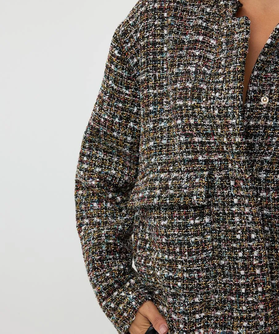 Tove Tweed Bomber Jacket in Black- EsQualo W2417708
