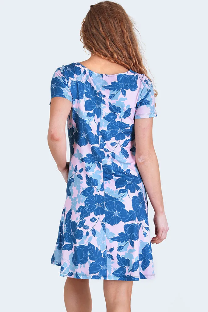 Tropical Bloom Short Sleeve Loose Fitted Dress with Pockets