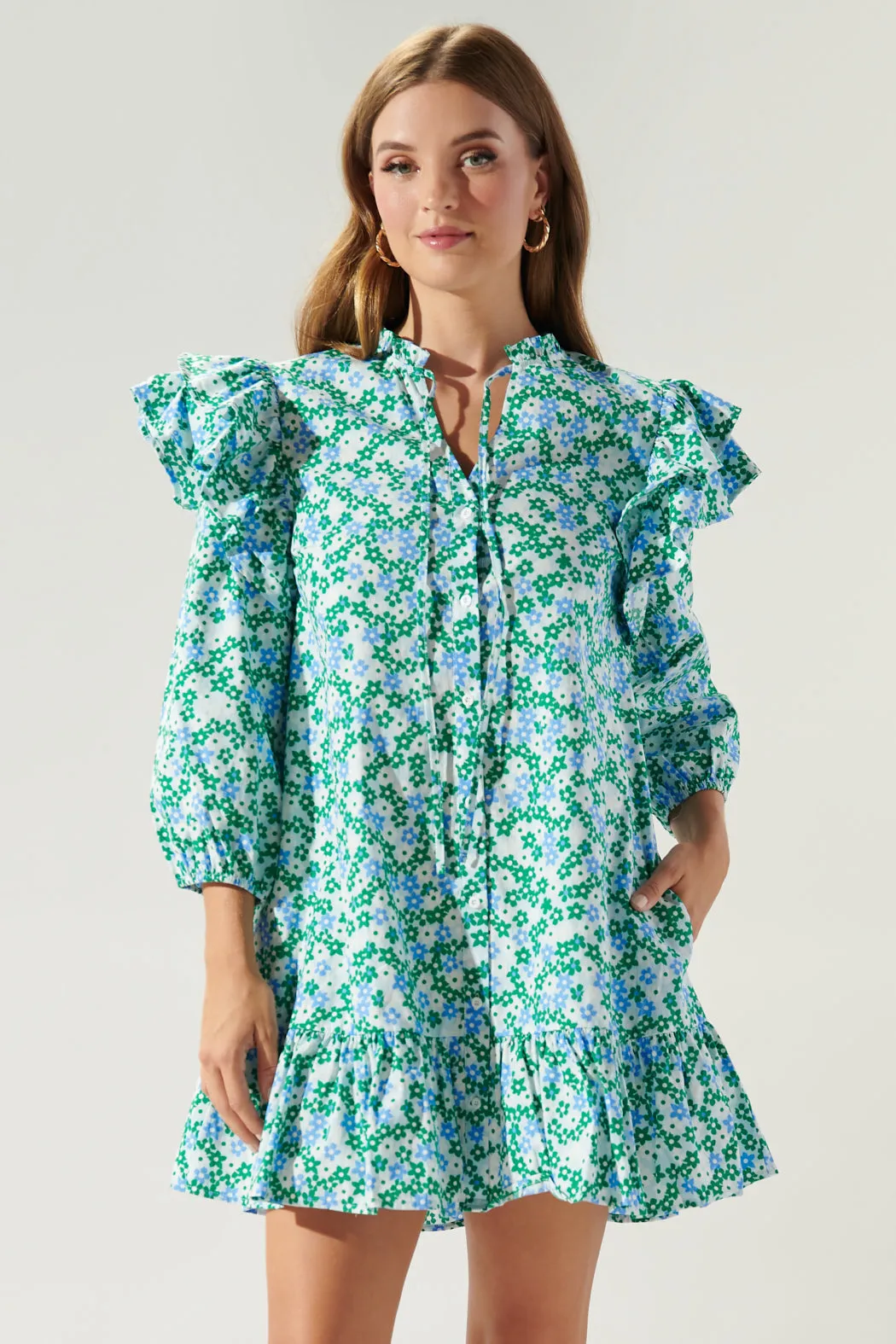 Turquatic Floral Sammy Ruffle Drop Waist Dress