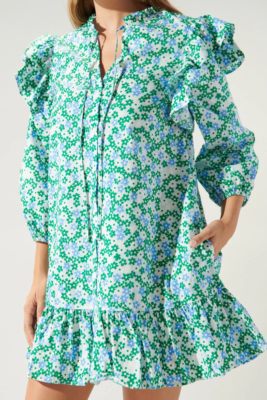 Turquatic Floral Sammy Ruffle Drop Waist Dress