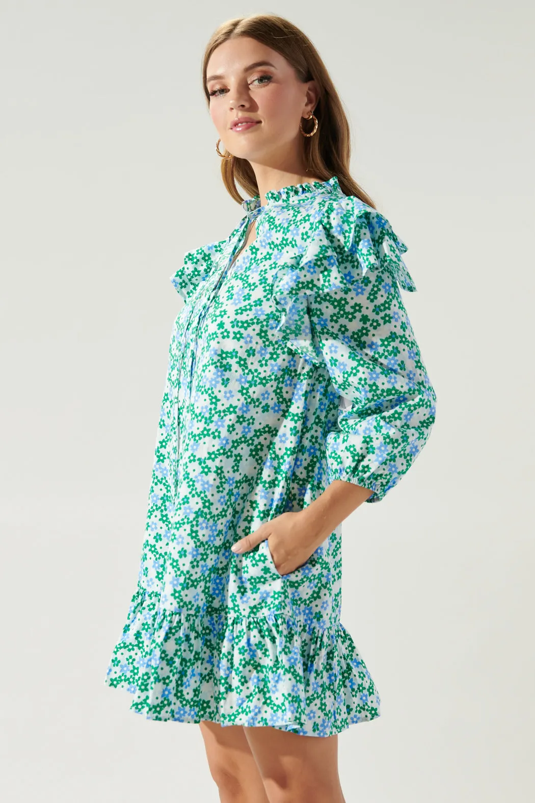 Turquatic Floral Sammy Ruffle Drop Waist Dress