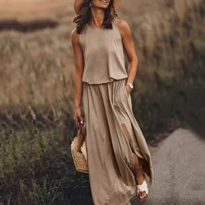 Vintage Silk Dresses Woman Summer French Solid Color Wedding Fashion Evening Dress Sexy Casual Fork Opening Long Dress Vestidos