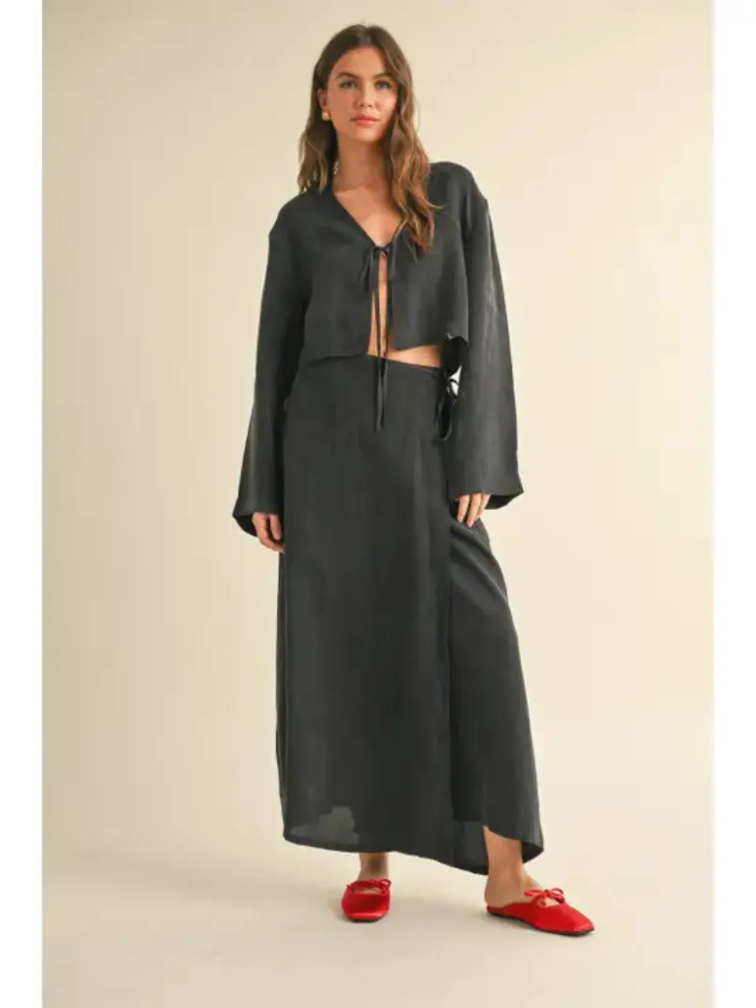 Viola Long Sleeve Tie Front Top