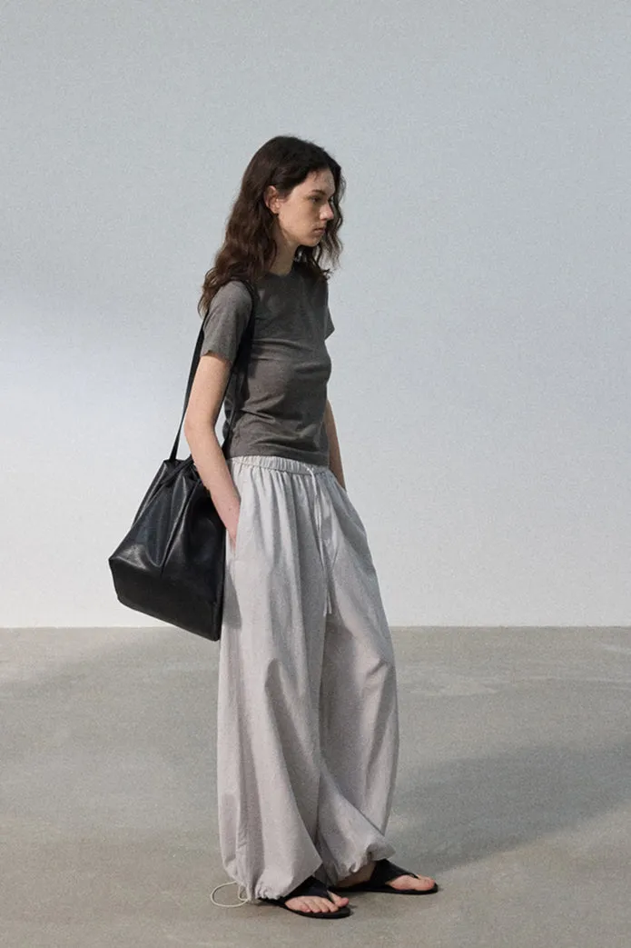 Viscose blend balloon-style gathered cuff pants | 2 color