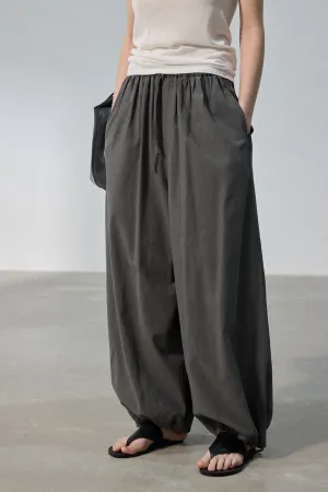 Viscose blend balloon-style gathered cuff pants | 2 color