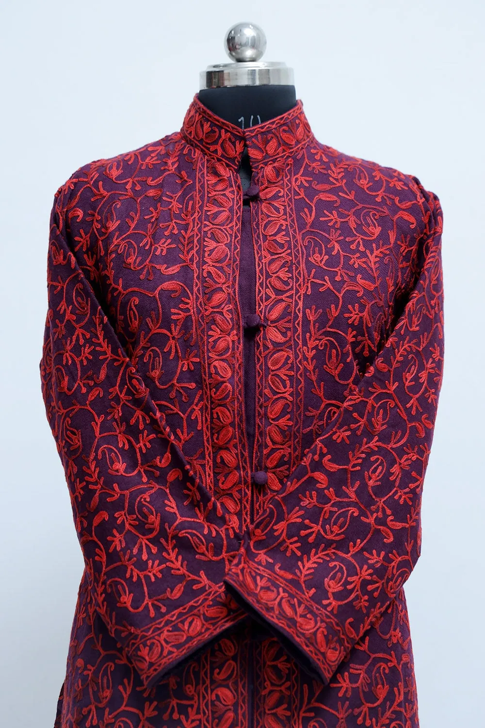 Wine Colour Aari Work Embroidered Jacket With New Designer All over Jaal Pattern
