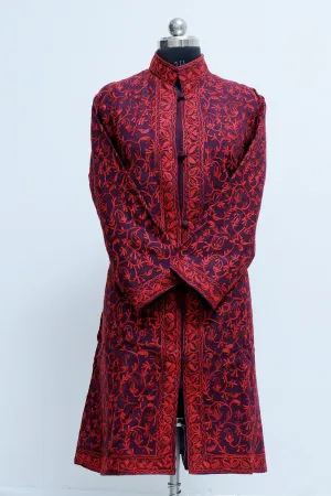 Wine Colour Aari Work Embroidered Jacket With New Designer All over Jaal Pattern