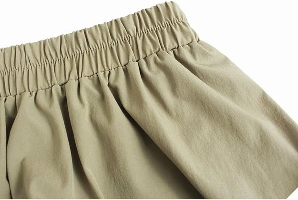 Women High Elastic Waist Black Pleated Long Harem Pants Loose Fit Trousers