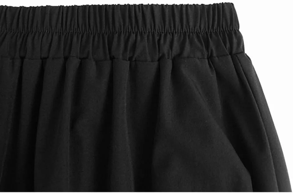 Women High Elastic Waist Black Pleated Long Harem Pants Loose Fit Trousers
