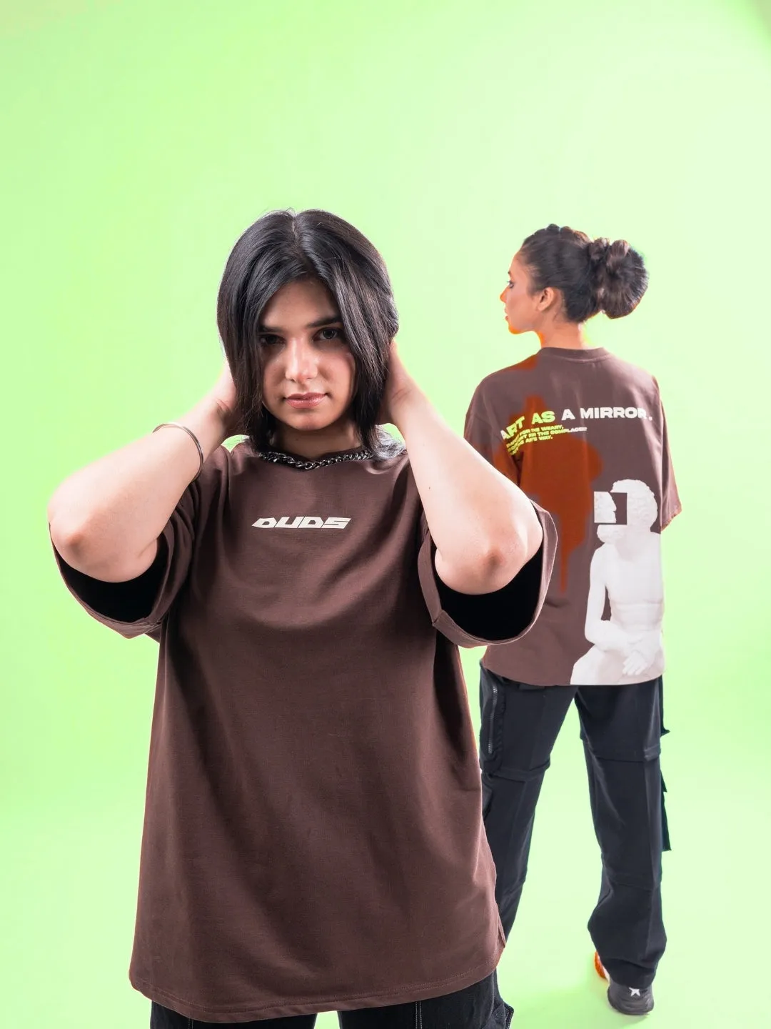WOMEN'S ART AS A MIRROR OVER-SIZED T-SHIRT (BROWN)