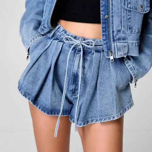 Womens Denim Jacket  Oversized Fit  Cropped Length  Zip Front  Utility Pockets