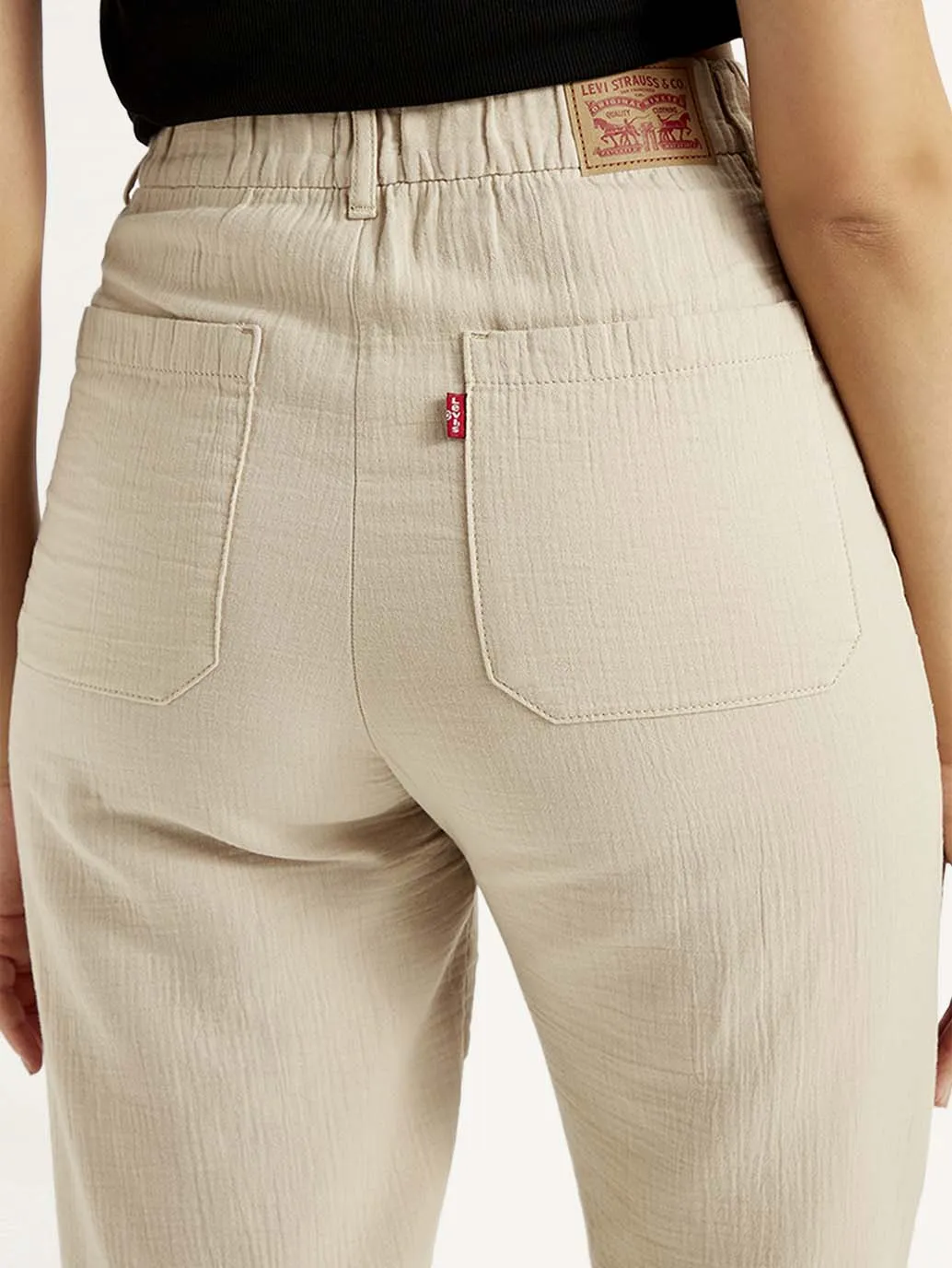 Women's High Rise Beige Loose Fit Trousers