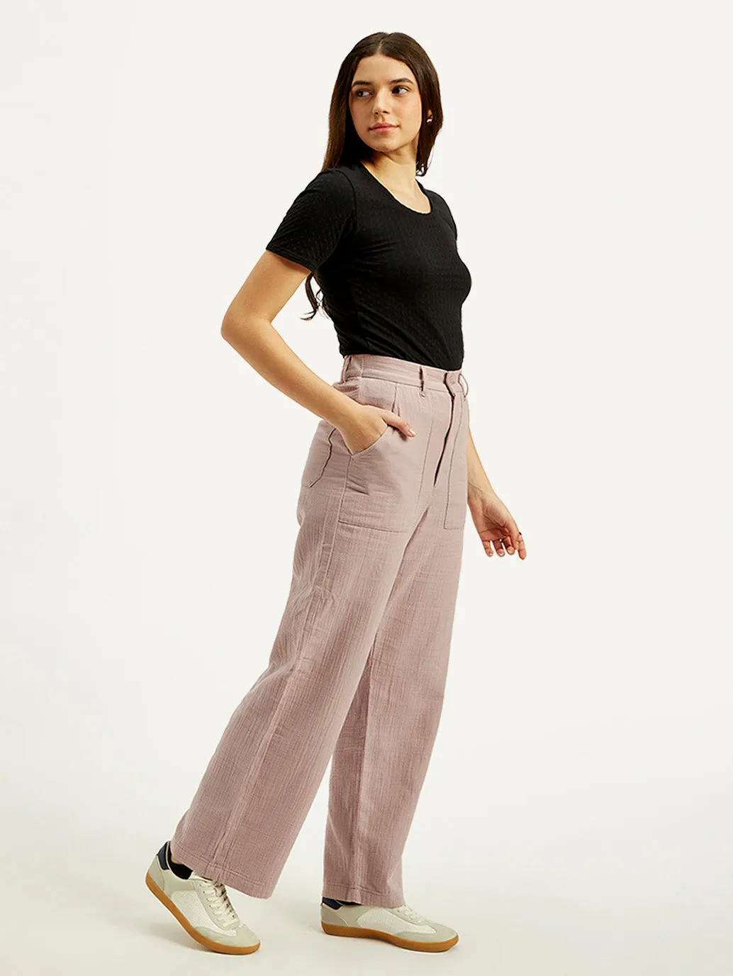 Women's High Rise Purple Loose Fit Trousers