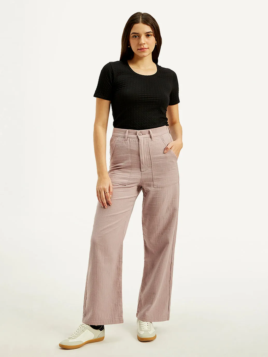 Women's High Rise Purple Loose Fit Trousers