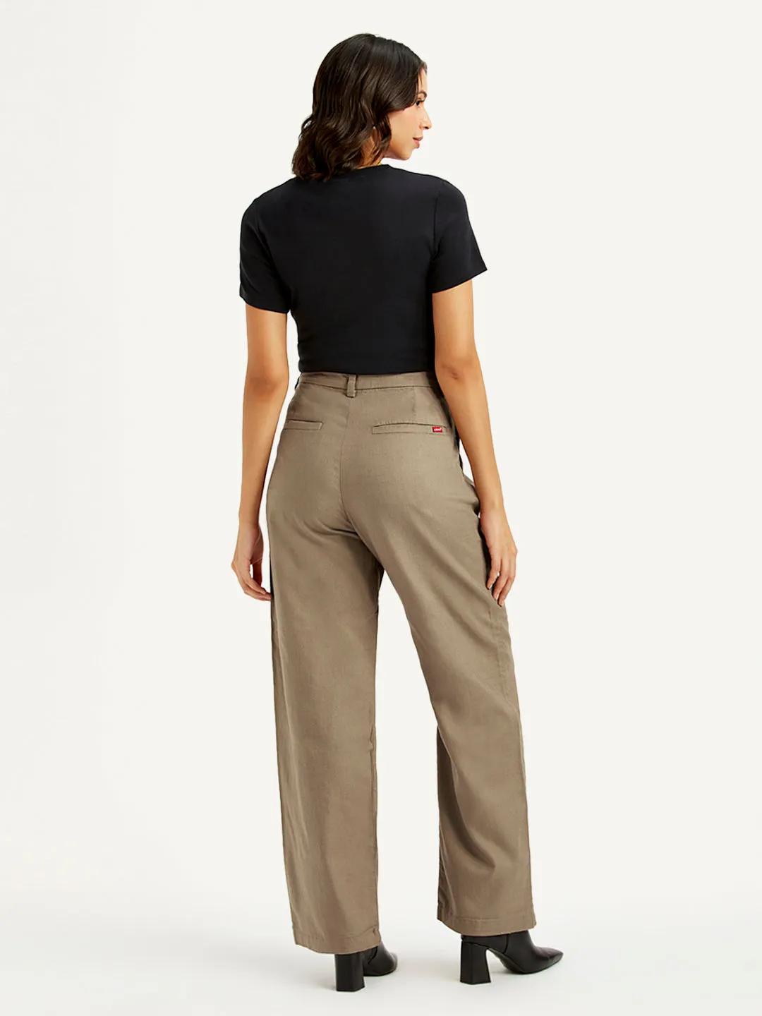 Women's High Rise Taupe Loose Fit Trousers
