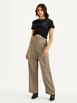 Women's High Rise Taupe Loose Fit Trousers