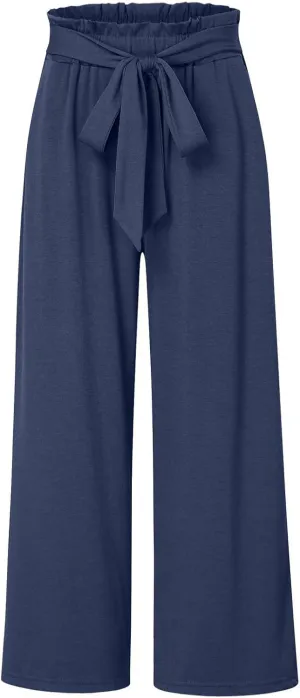 Women's Linen Summer Baggy Palazzo Pants Elastic Waisted Stretchy Loose Fit Palazzo Lounge Pants Office