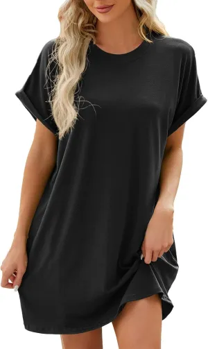 Womens T Shirt Dress Short Sleeve Casual Dresses Plus Size Summer Shirt Dress Comfy Flowy Cute Swing Tunic Dress